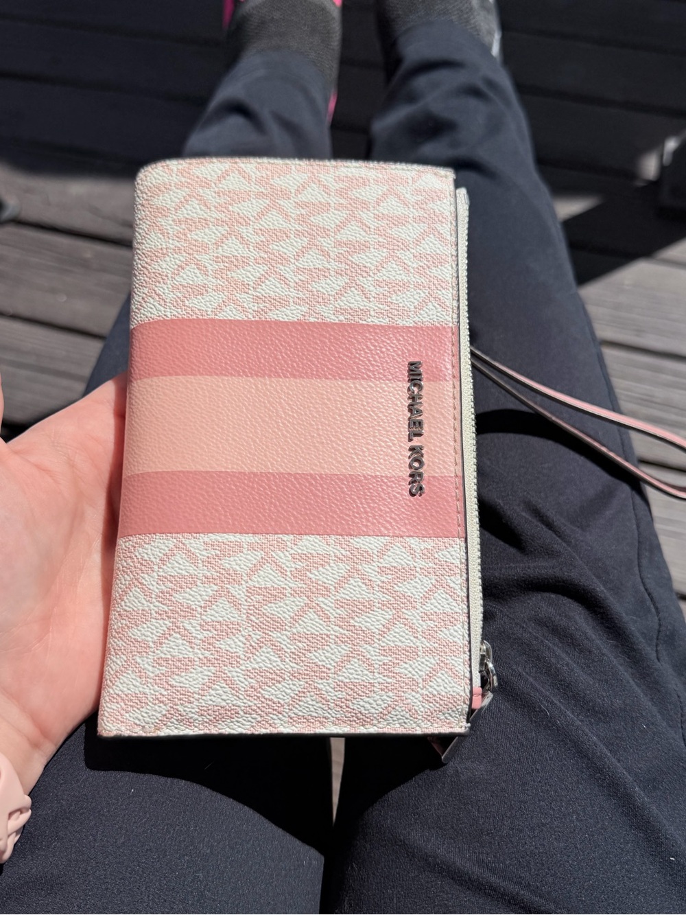 Michael Kors Pink Stripe Signature Wristlet Wallet